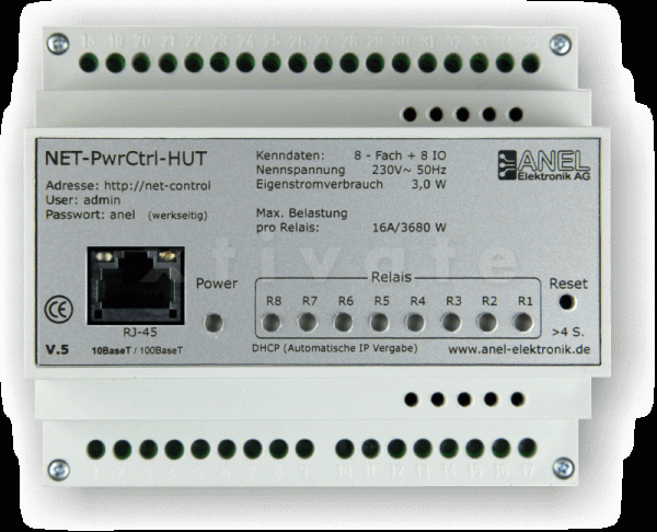 ANEL IP + I/O Hutschienenadapter 8-fach, NET-PwrCtrl HUT2 HV