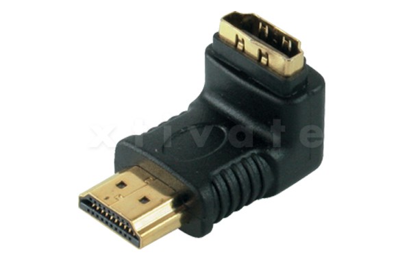 Adapter, HDMI-Stecker auf HDMI-Kupplung, Winkelausf?hrung, vergoldete Kontakte, Abgang nach unten, v